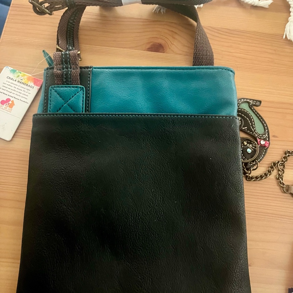 Chala Crossbody Bag Blue and Black with Decorative Charm - Picture 4 of 8